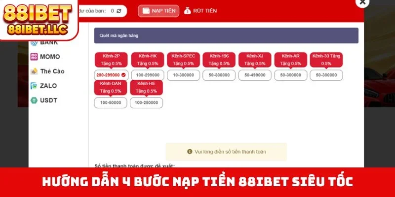 Nạp tiền 88ibet 1 Hướng dẫn 4 bước nạp tiền 88IBET siêu tốc